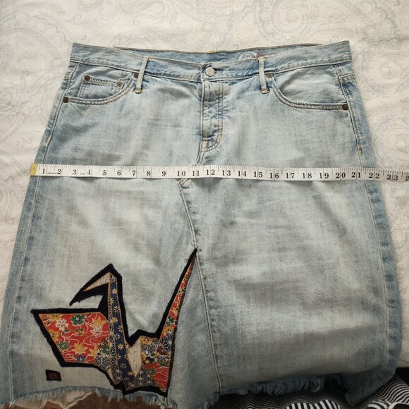Gap 1969 denim short skirt size 16 origami patch raw hem four pockets - Picture 10 of 12